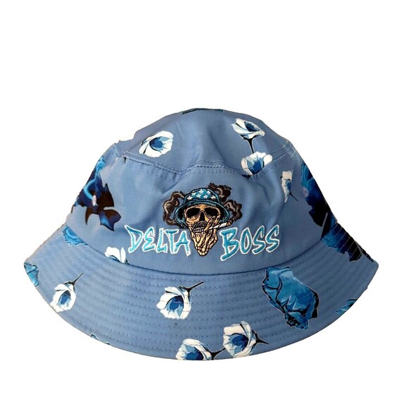 Delta Boss Blue Bucket Hat Skull Flowers One Sz. Adults NEW - Picture 1 of 4